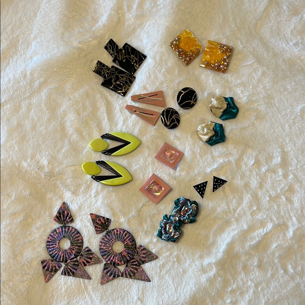Lot of 10 pairs vintage 80’s earrings Colorful Geometric Earrings Set